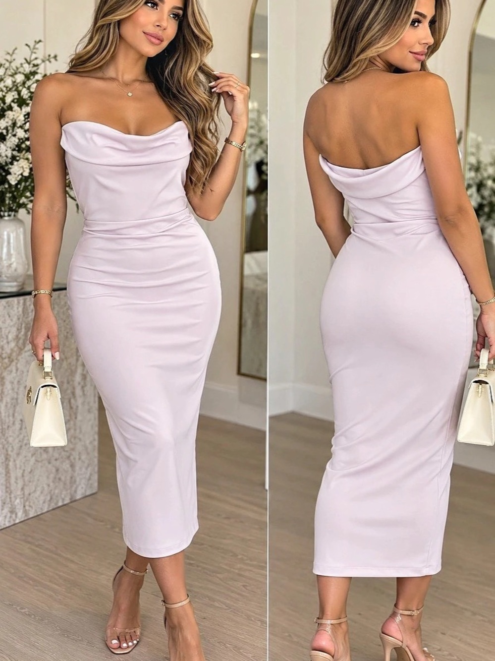 TEN Draped Neck Midi Dress in white Size Small NWT